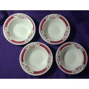 4 Homer Laughlin Dinner Bowl Majestic Brittany Burgandy Vintage G 48 N 6  6"